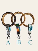 Load image into Gallery viewer, Natural bamboo bracelet with fabric strap and metal key toggle